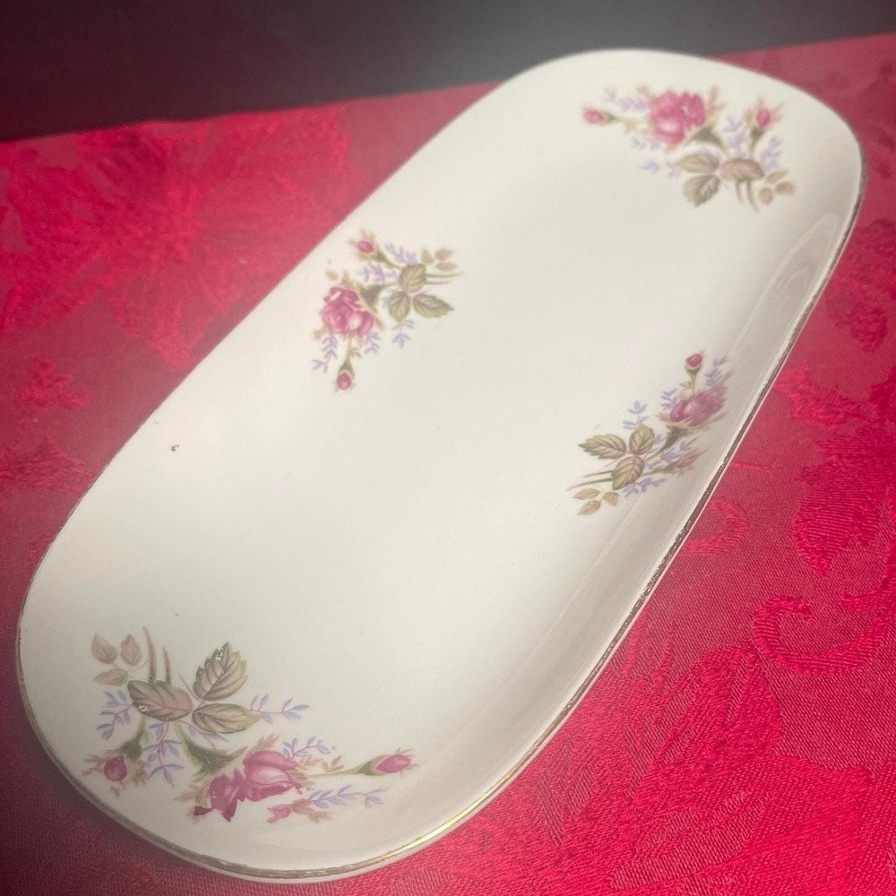 Vintage Nasco Moss Rose Oblong Porcelain Bread Plate Made in Japan 1950s